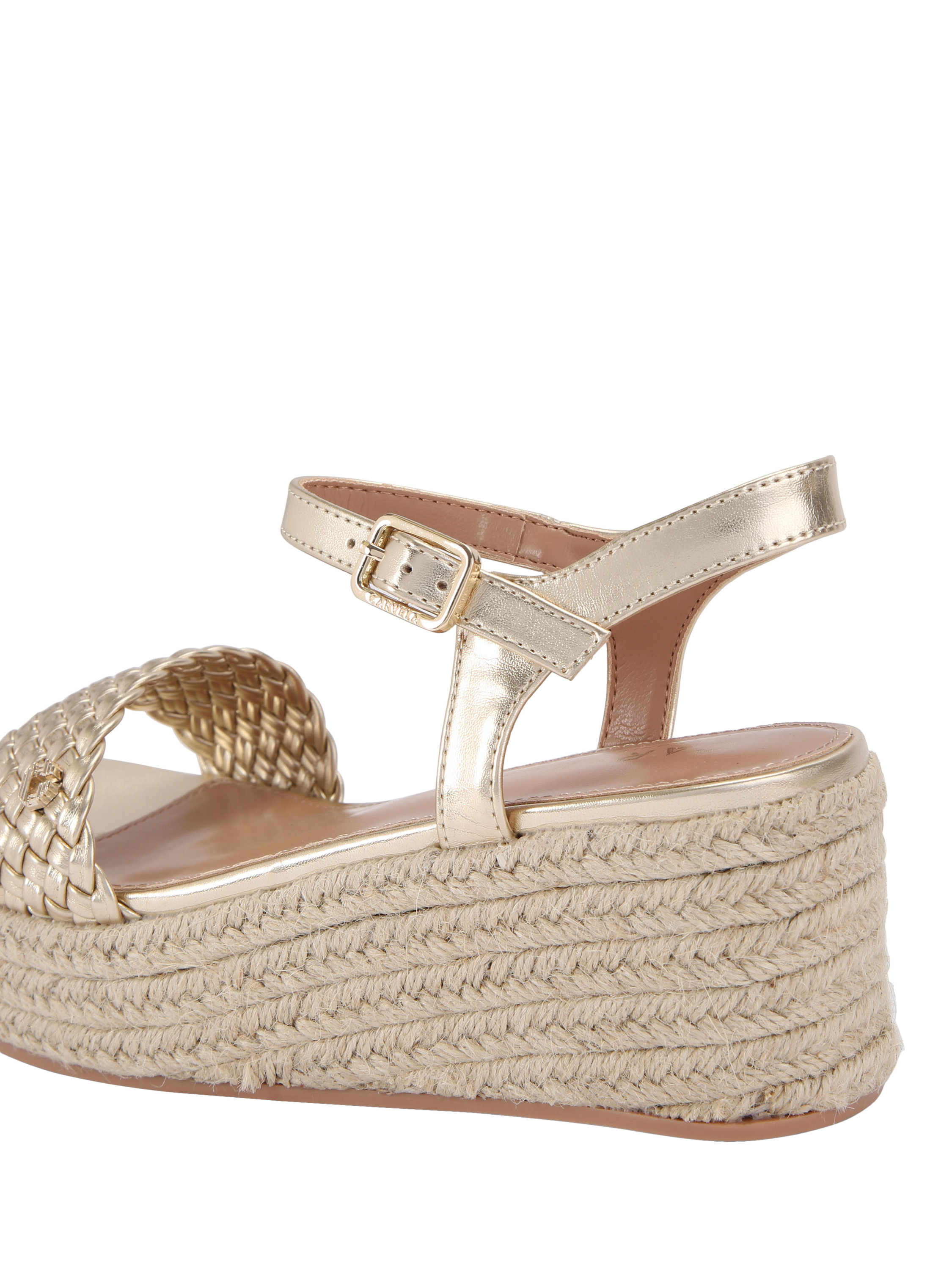 Product image 4 of 5, which shows Carvela Treccia Woven Toe Strap Flatform Sandals, Gold, 3