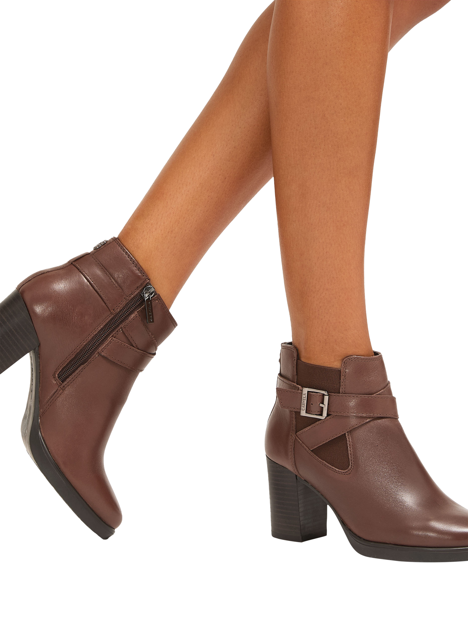 Product image 2 of 5, which shows Carvela Silver 2 Wide Fit Leather Ankle Boots, Brown, 3
