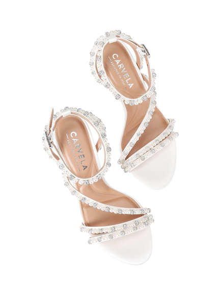 Carvela Angelica Satin Embellished Stiletto Heel Sandals, White - view 2, White
