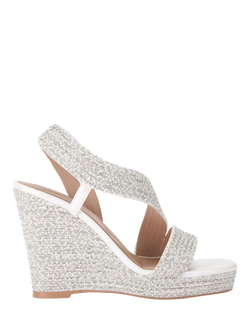 Carvela Gala Jewel Embellished Wedge Heel Sandals, White, White