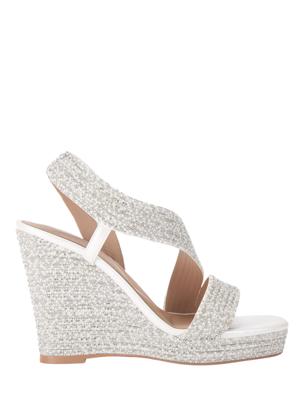Carvela Gala Jewel Embellished Wedge Heel Sandals, White, White