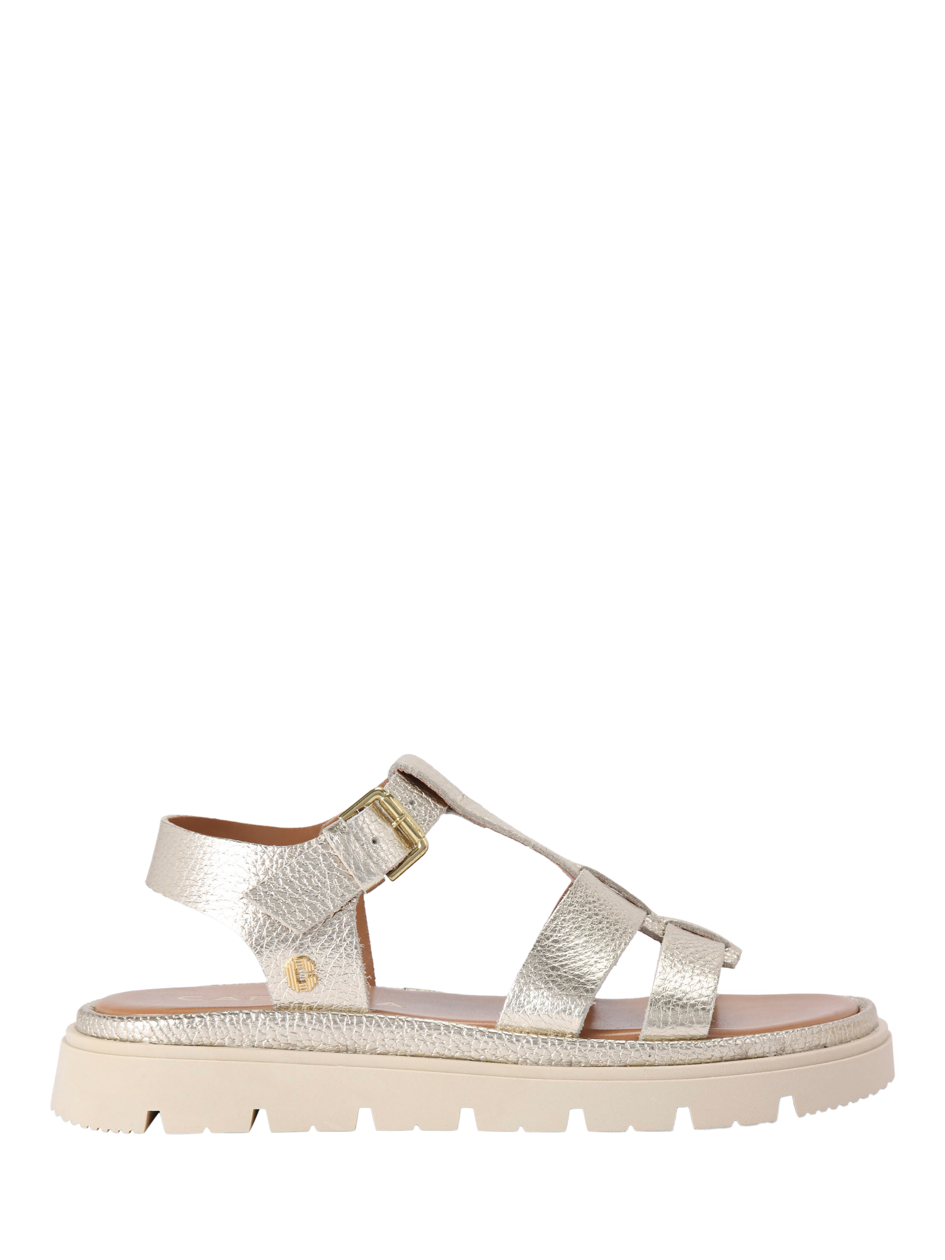 Product image 1 of 5, which shows Carvela Pavilion Leather T-Bar Sandals, Gold, 3