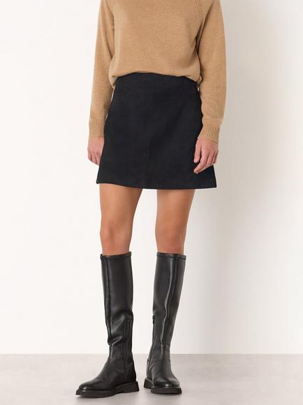 Whistles Suede A-Line Skirt, Black, Black