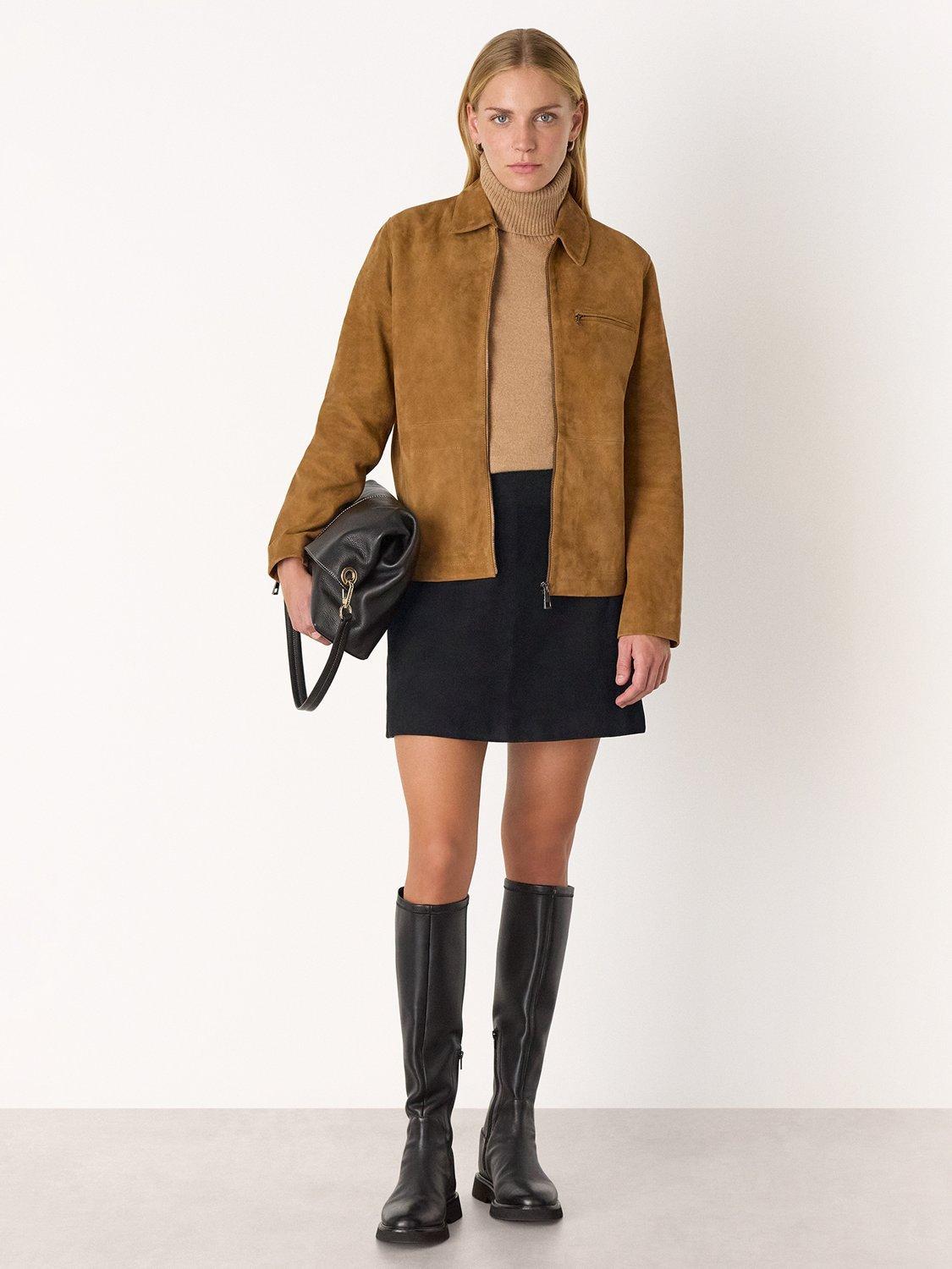 Product image 3 of 5, which shows Whistles Suede A-Line Skirt, Black, 6