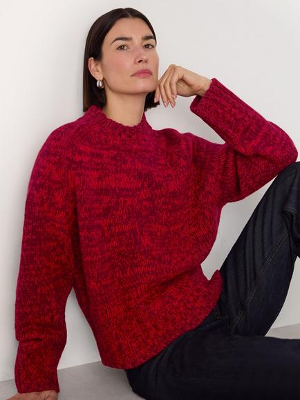 Whistles Flecked Wool Chunky Knit Jumper, Red/Multi, Red/Multi