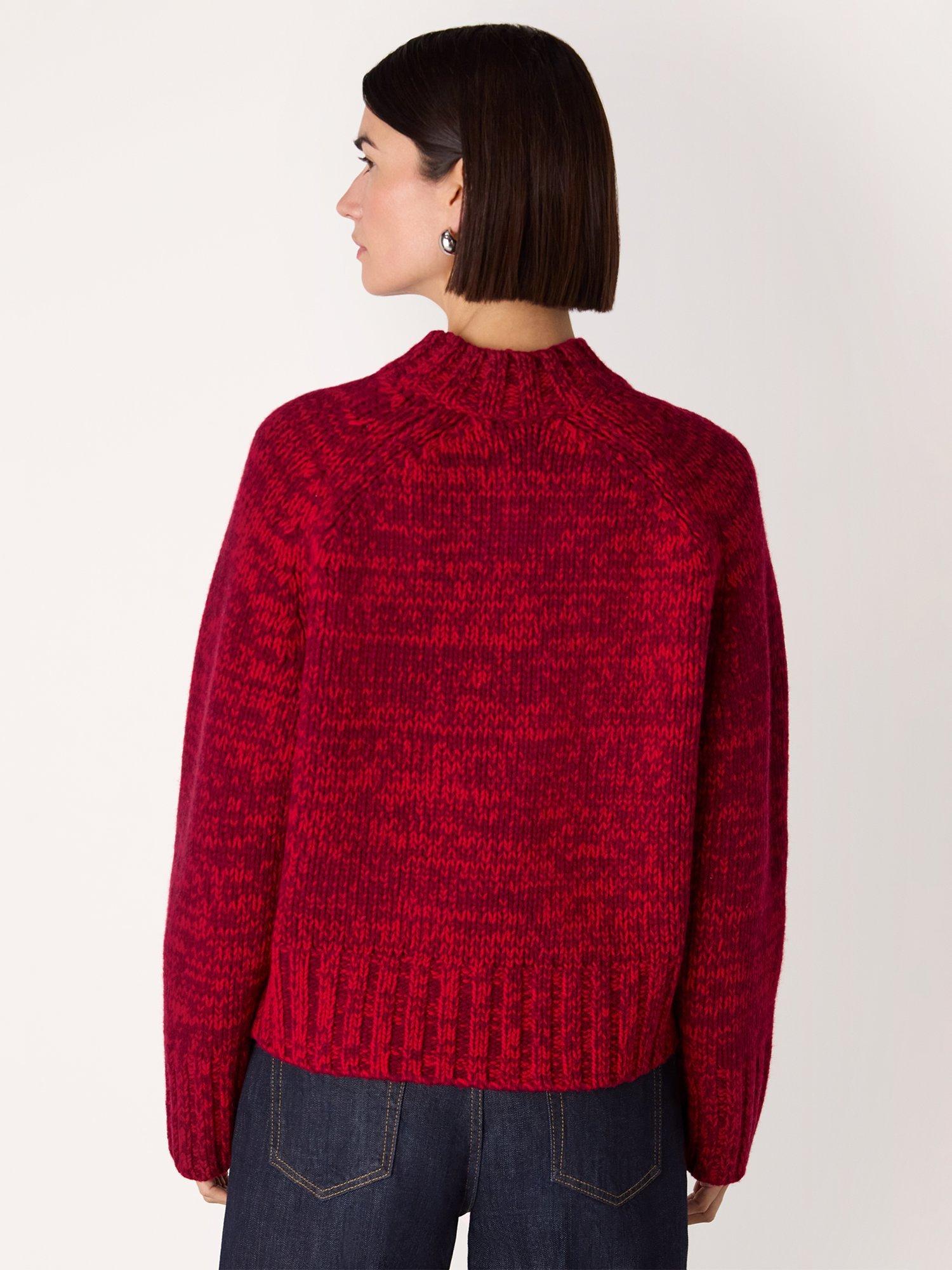 Product image 2 of 5, which shows Whistles Flecked Wool Chunky Knit Jumper, Red/Multi, XS
