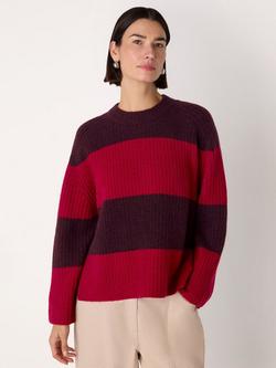 Whistles Wool Mix Wide Stripe Jumper, Red/Multi, Red/Multi