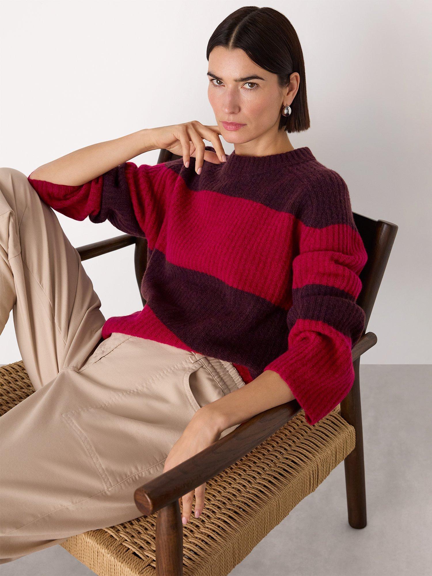 Product image 2 of 5, which shows Whistles Wool Mix Wide Stripe Jumper, Red/Multi, XS