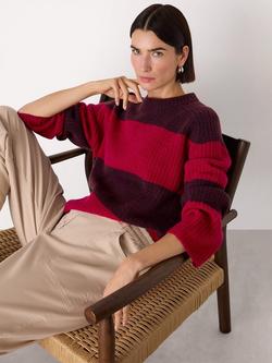 Whistles Wool Mix Wide Stripe Jumper, Red/Multi - view 2, Red/Multi