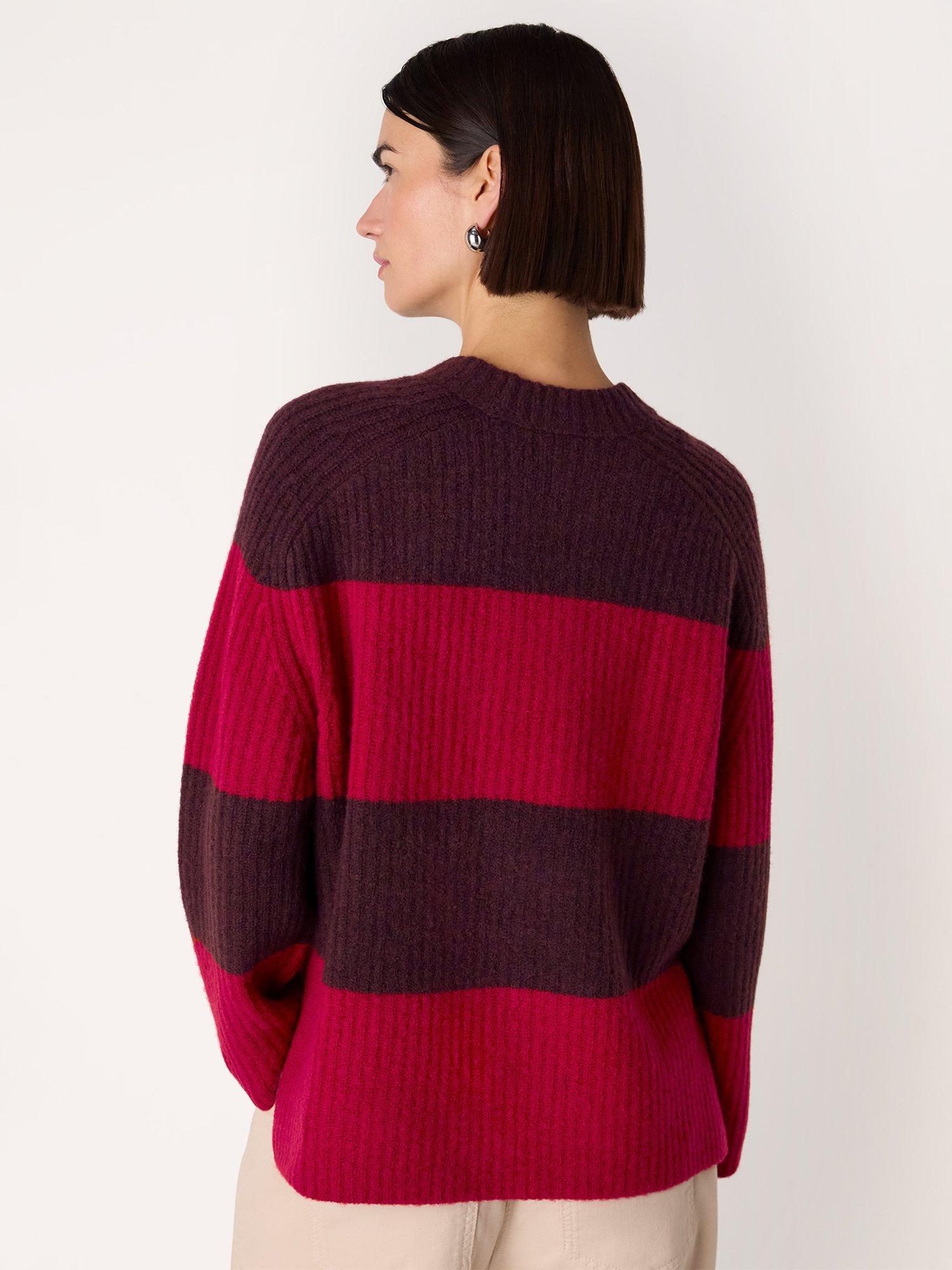 Product image 3 of 5, which shows Whistles Wool Mix Wide Stripe Jumper, Red/Multi, XS