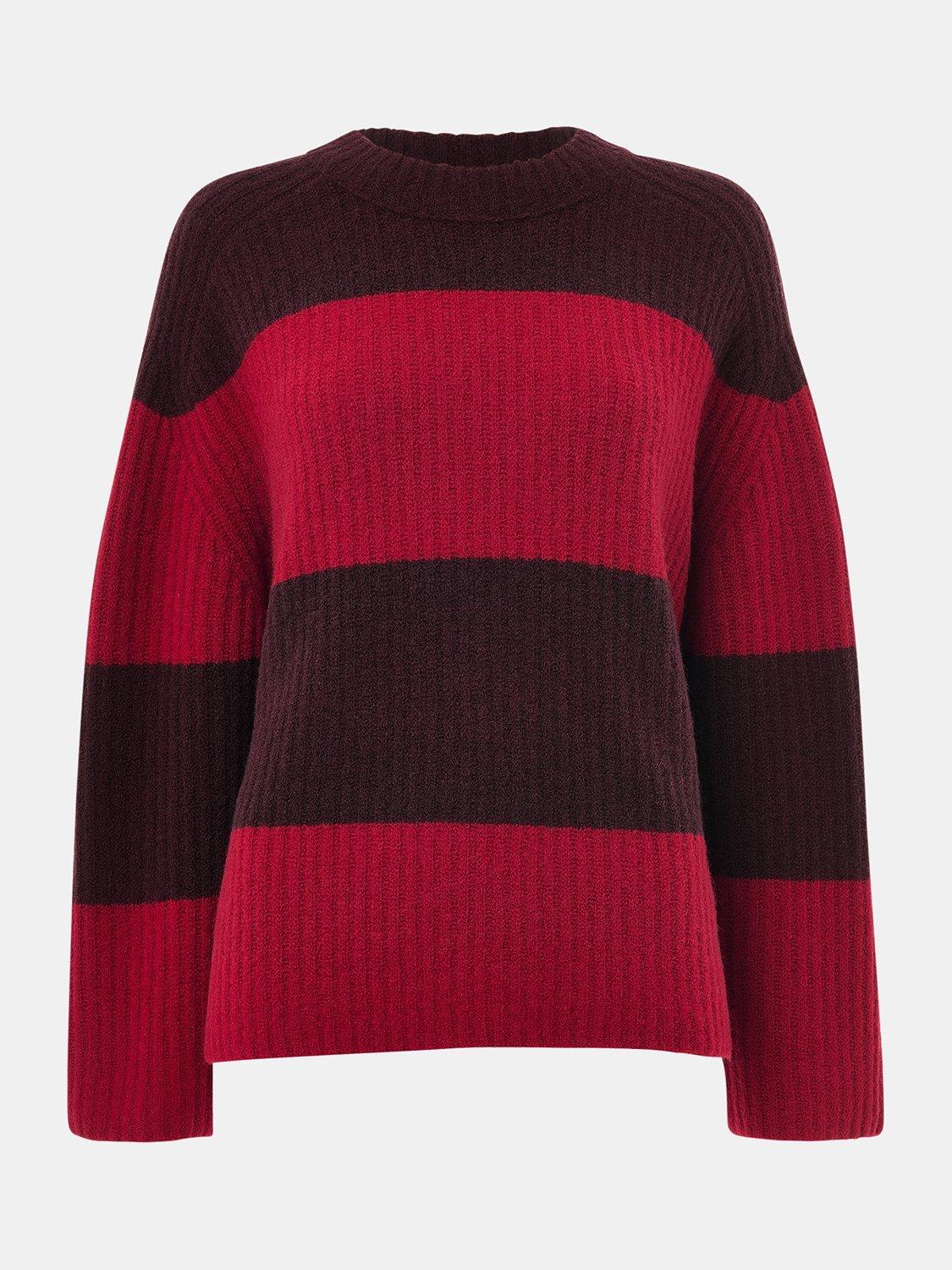 Product image 5 of 5, which shows Whistles Wool Mix Wide Stripe Jumper, Red/Multi, XS