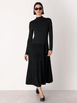 Whistles Funnel Neck Pleated Midi Dress, Black