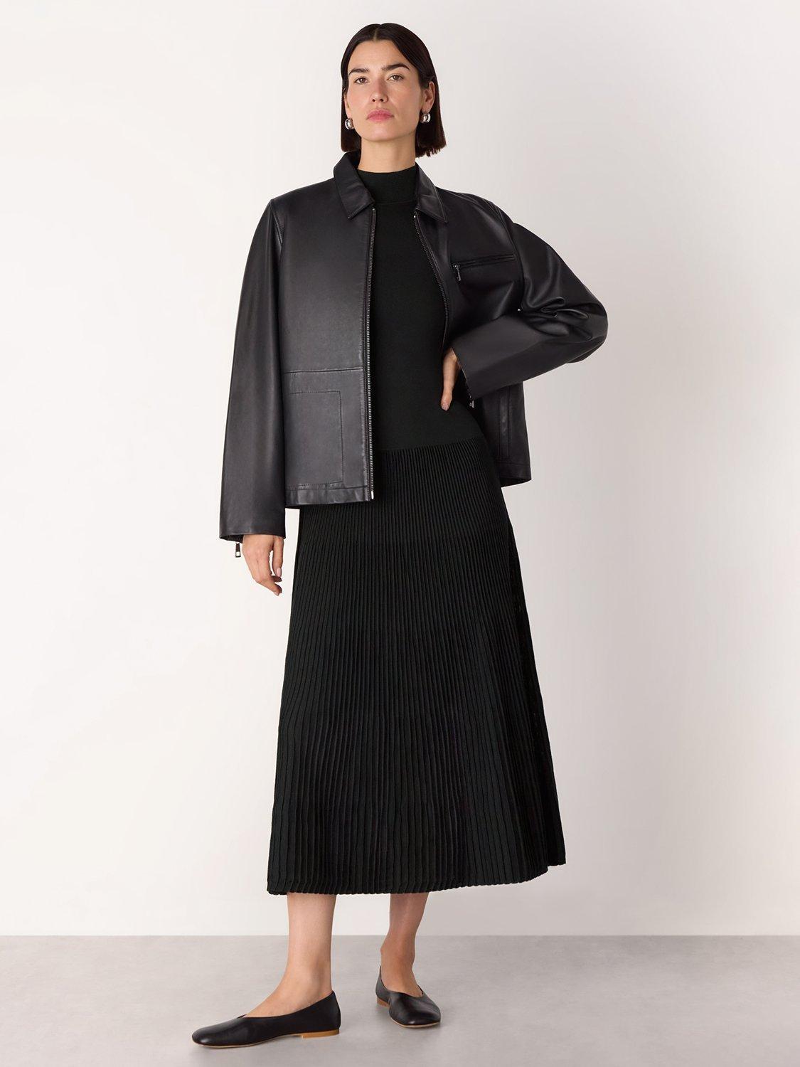 Product image 3 of 5, which shows Whistles Funnel Neck Pleated Midi Dress, Black, 6