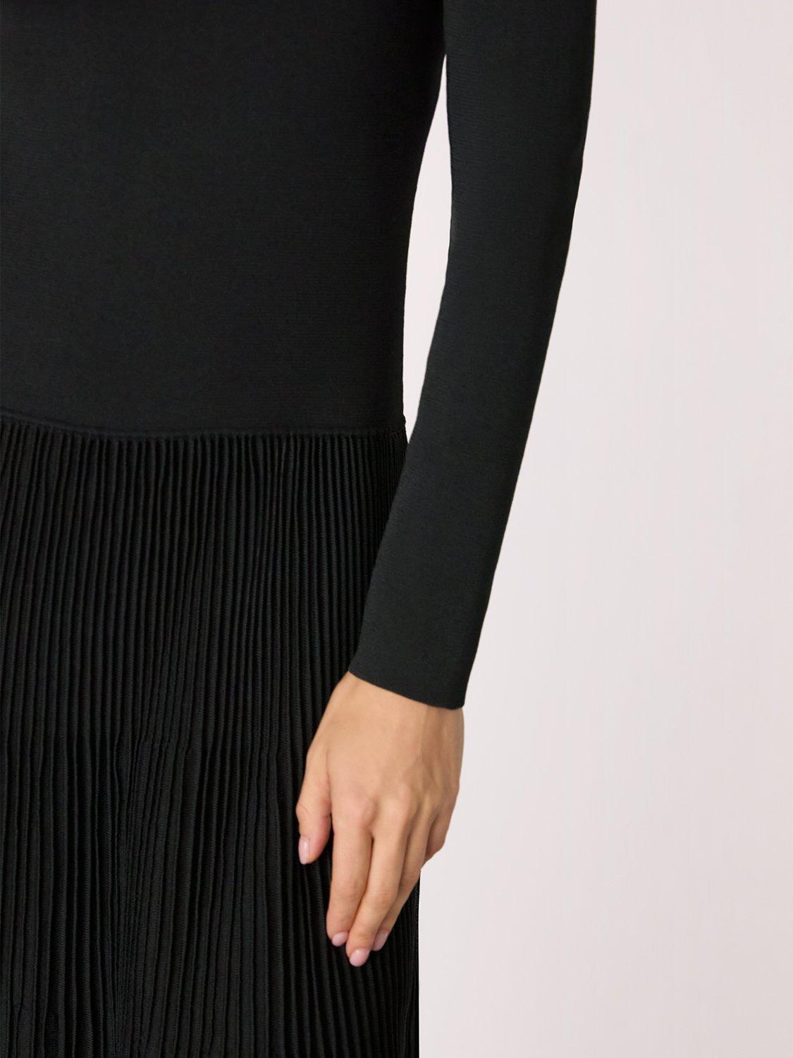 Product image 4 of 5, which shows Whistles Funnel Neck Pleated Midi Dress, Black, 6