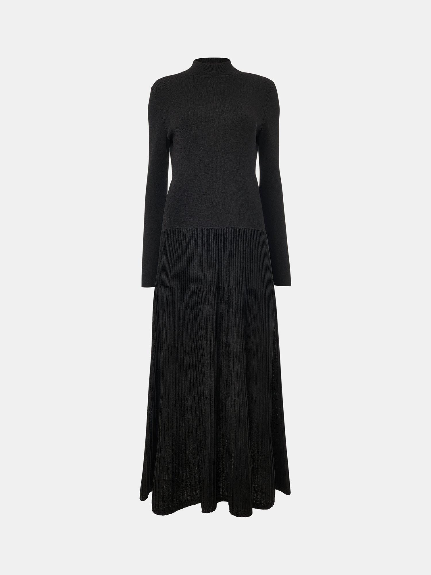 Product image 5 of 5, which shows Whistles Funnel Neck Pleated Midi Dress, Black, 6