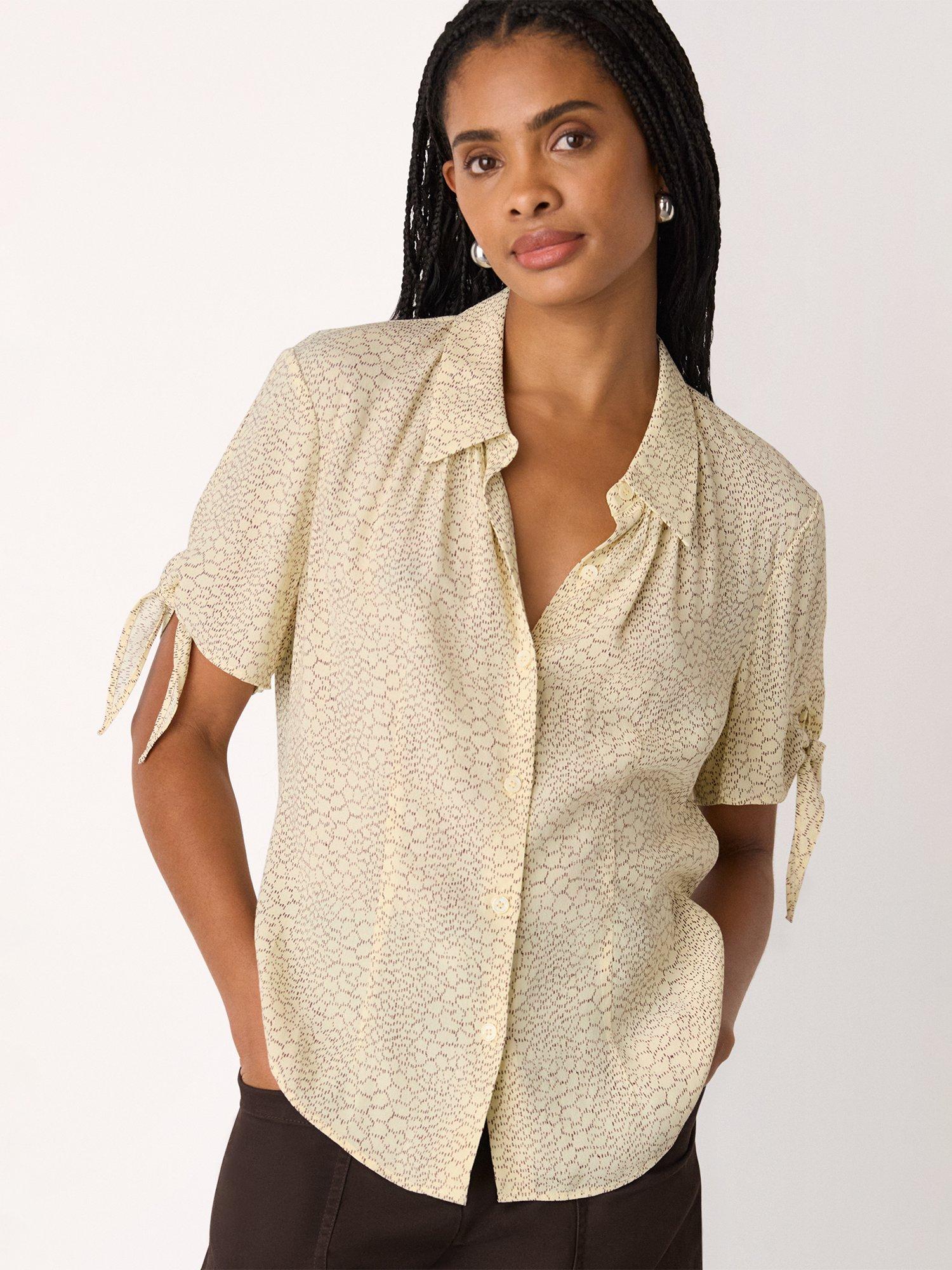 Product image 1 of 5, which shows Whistles Dashed Marks Tie Sleeve Shirt containing LENZING™ ECOVERO™ Viscose, Ivory/Multi, 6