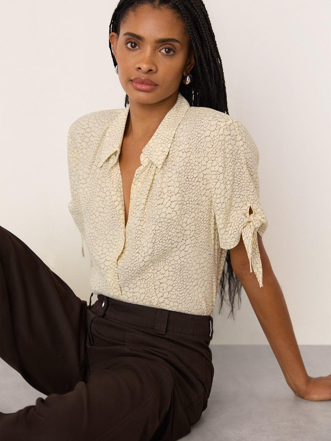 Product image 4 of 5, which shows Whistles Dashed Marks Tie Sleeve Shirt containing LENZING™ ECOVERO™ Viscose, Ivory/Multi, 6