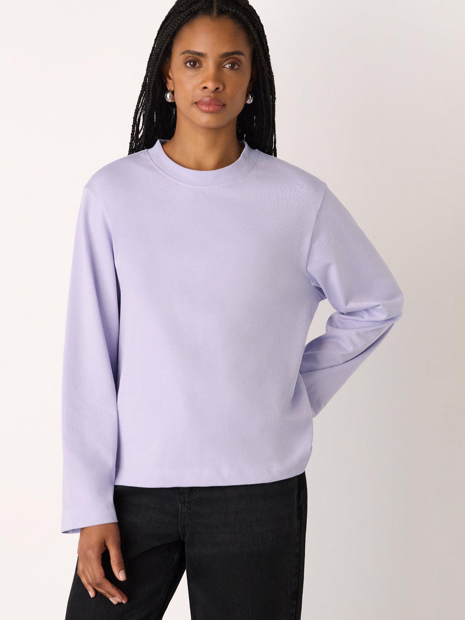 Product image 1 of 5, which shows Whistles Long Sleeve Jersey Top, Lilac, XS