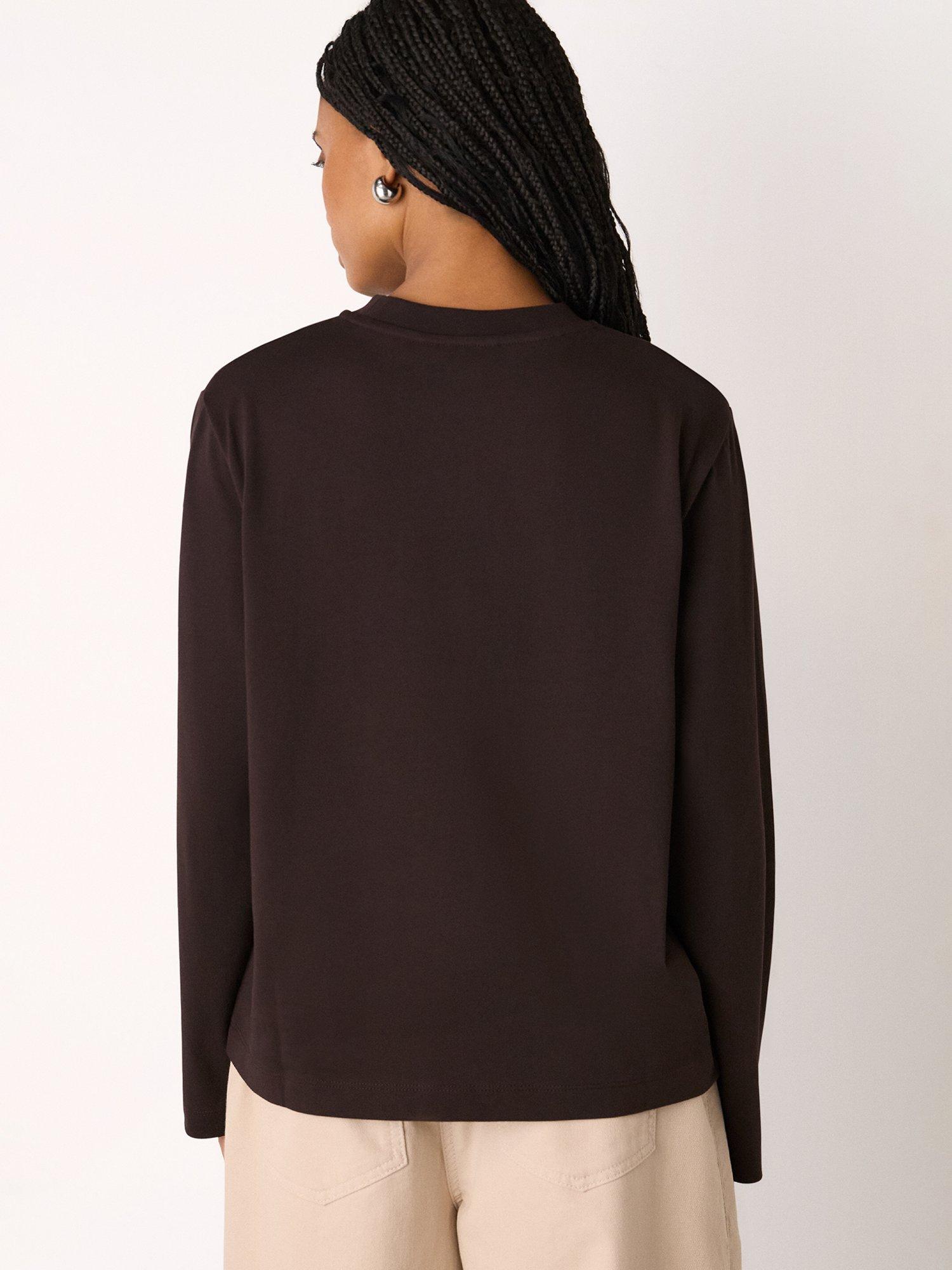 Product image 2 of 5, which shows Whistles Long Sleeve Jersey Top, Brown, XS