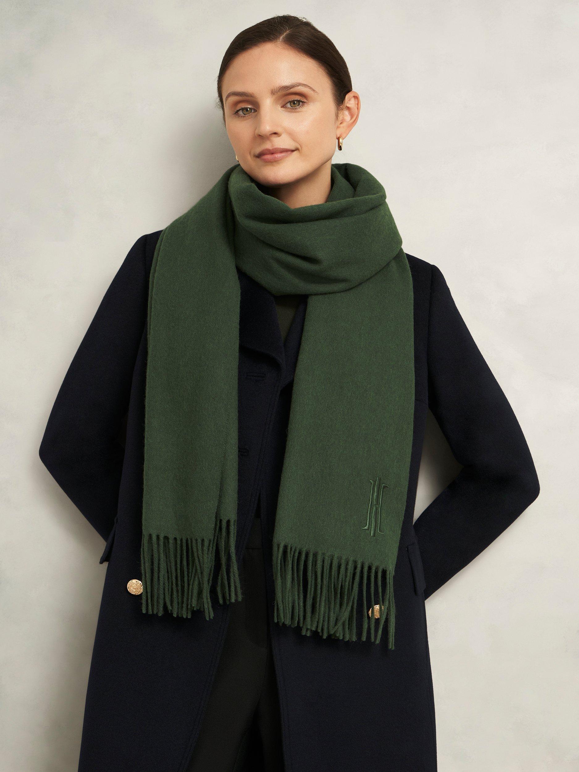 Product image 2 of 4, which shows Hobbs Emery Pure Wool Scarf, Dark Green, One Size