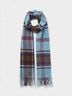 Crew Clothing Lambswool Check Scarf, Blue, Mid Blue