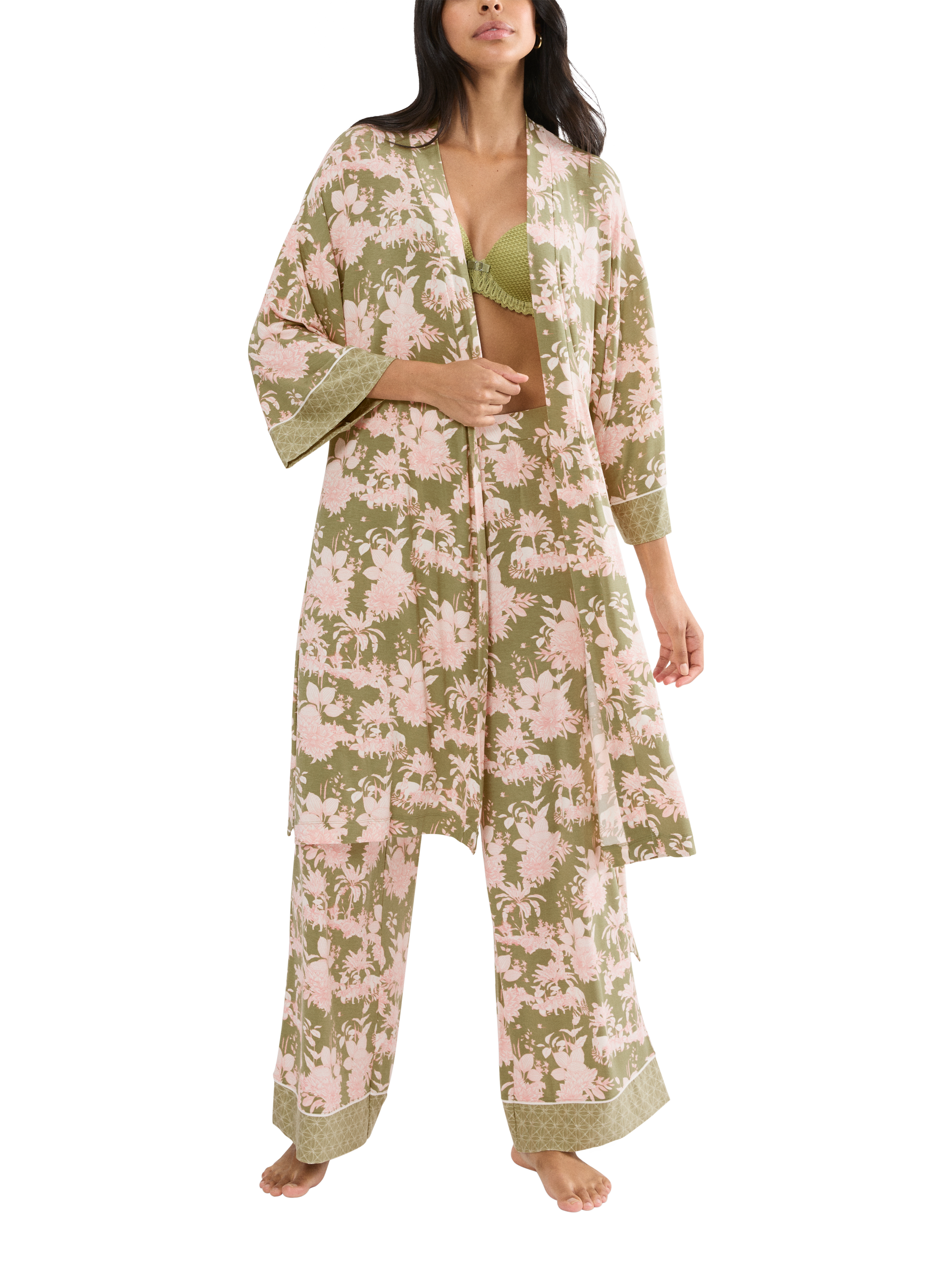 Product image 1 of 4, which shows Triumph Aura Spotlight Robe, Green/Pale Pink, 8-10