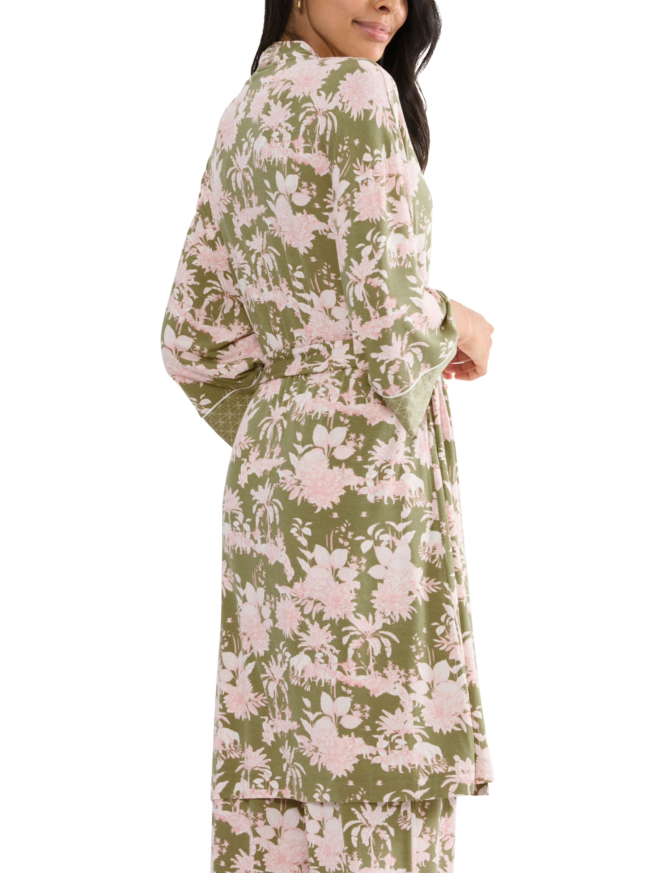 Product image 2 of 4, which shows Triumph Aura Spotlight Robe, Green/Pale Pink, 8-10