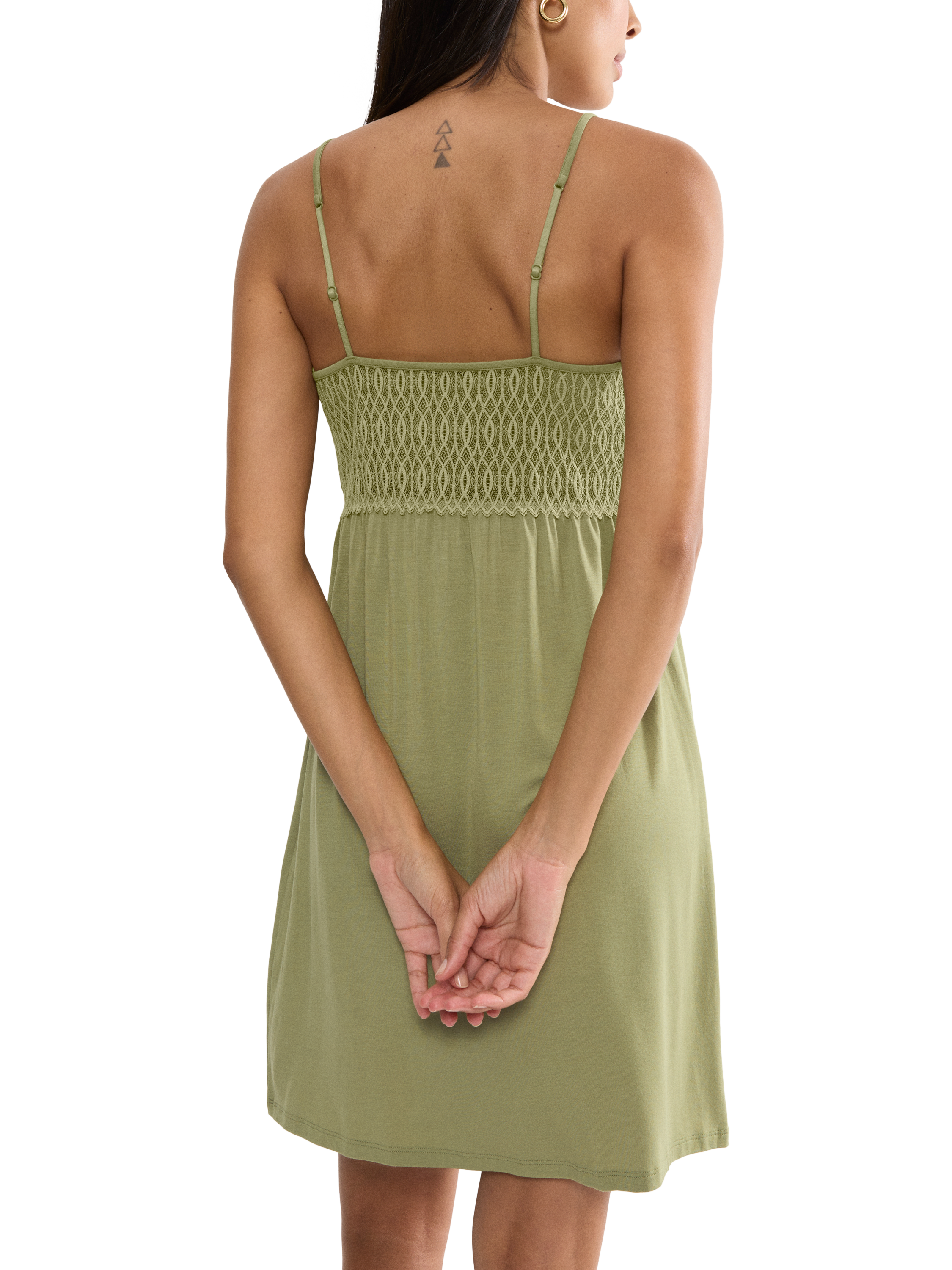 Product image 2 of 4, which shows Triumph Aura Spotlight Nightdress, Olive Gold, 8