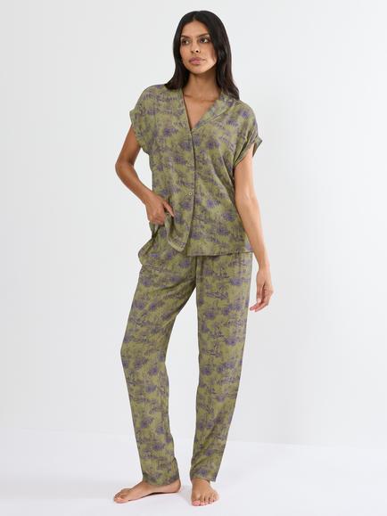 Triumph Boyfriend Fit Pyjama Set, Green/Purple