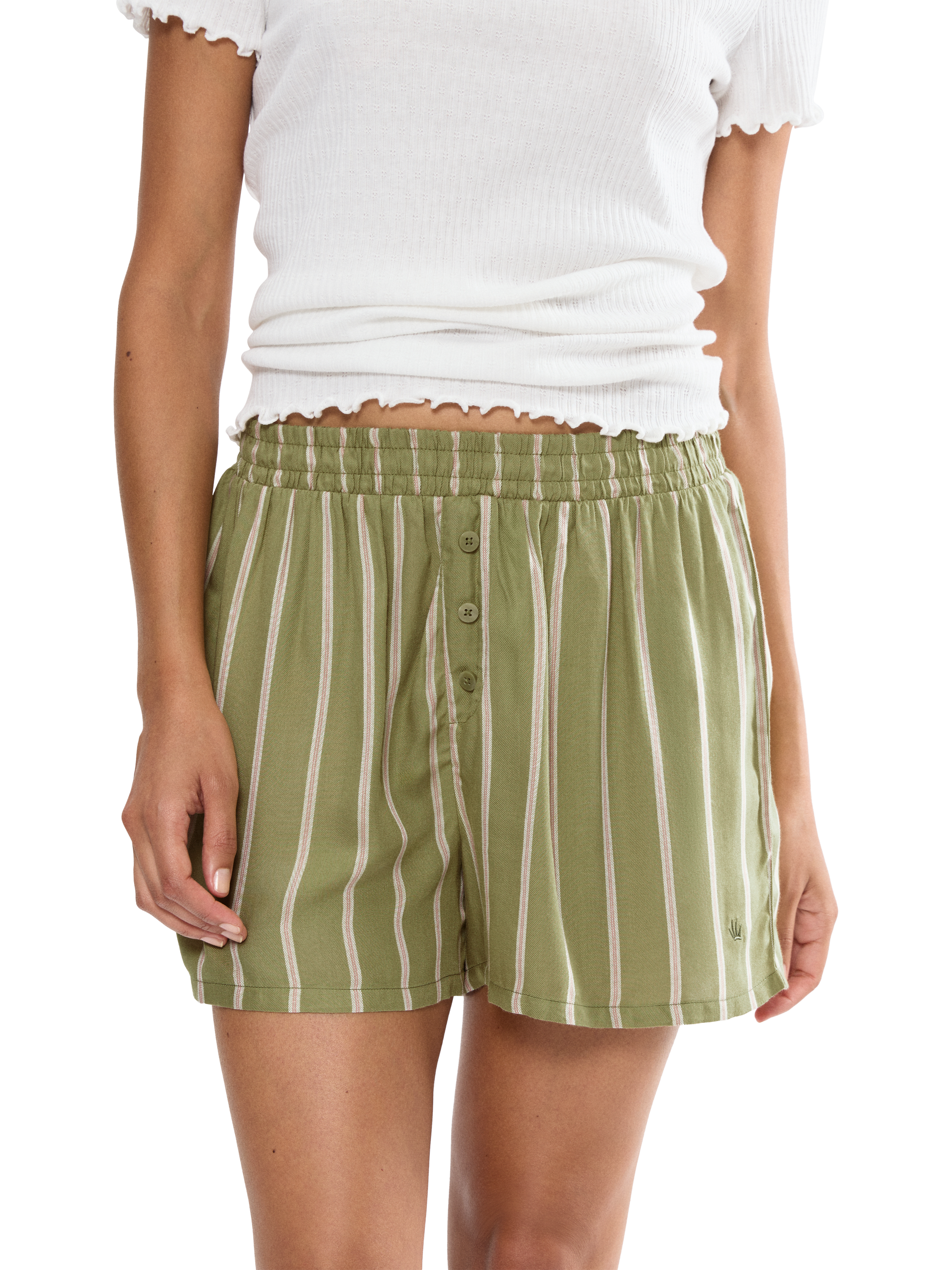 Product image 1 of 4, which shows Triumph Mix & Match Stripe Pyjama Shorts, Green/White, 8