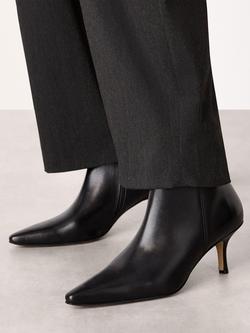 Whistles Leather Pointed Kitten Heel Boots, Black - view 2, Black