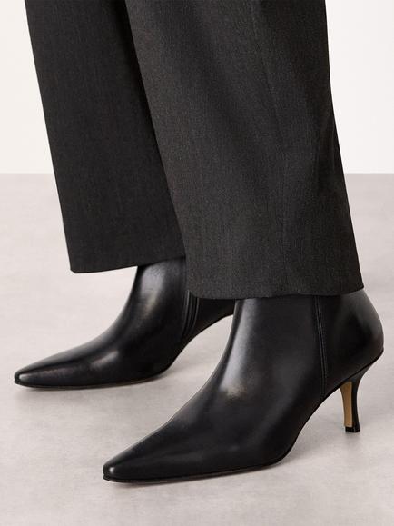 Whistles Leather Pointed Kitten Heel Boots, Black - view 2, Black