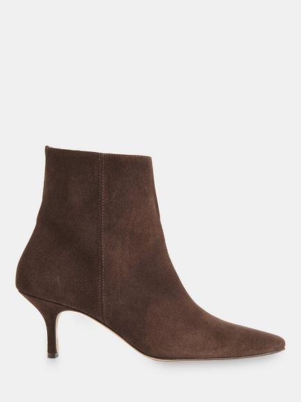 Whistles Suede Pointed Toe Kitten Heel Ankle Boots, Chocolate, Chocolate