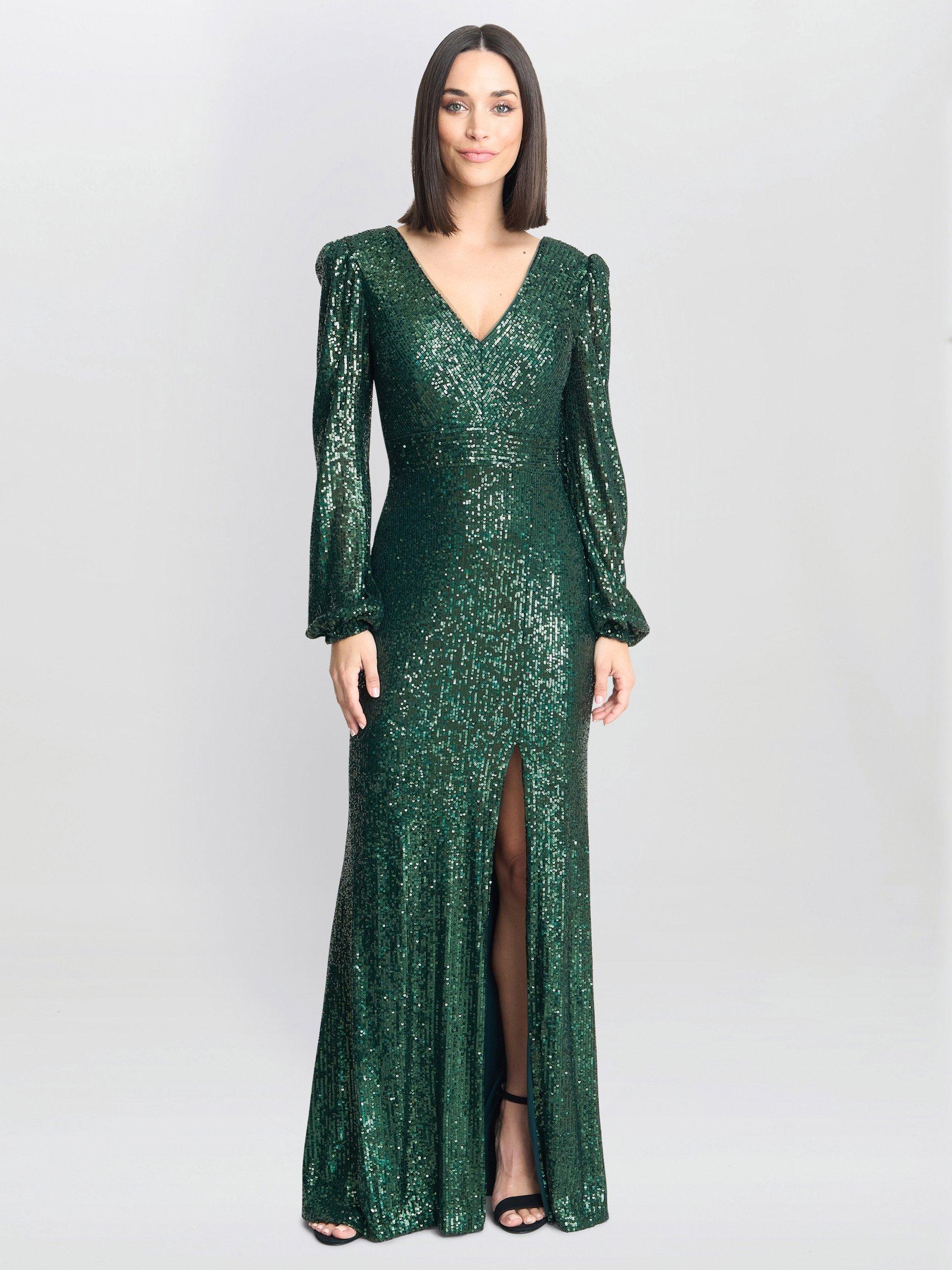 Product image 3 of 7, which shows Gina Bacconi Alison Sequin Maxi Dress, Bright Green, 8