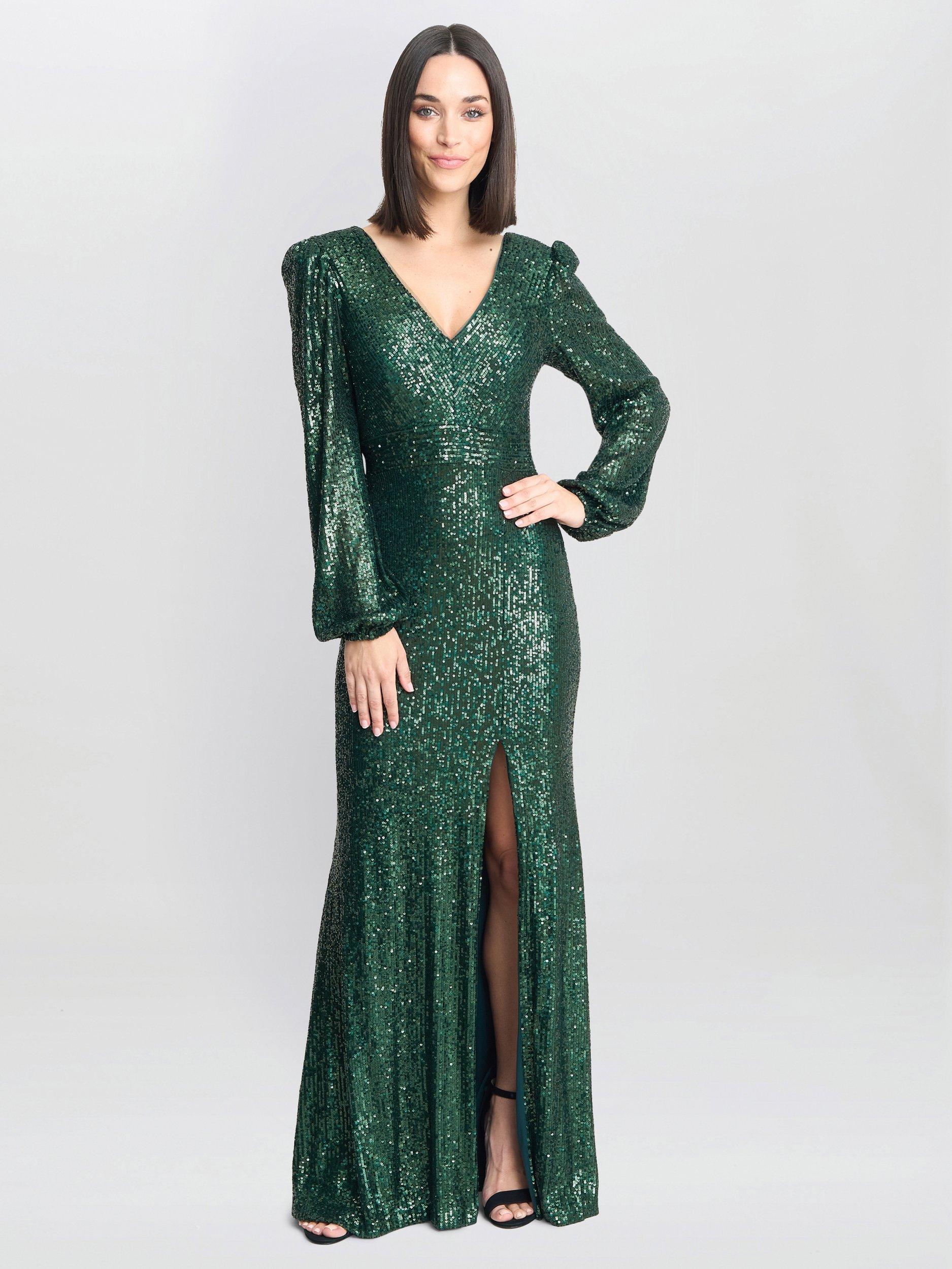 Product image 7 of 7, which shows Gina Bacconi Alison Sequin Maxi Dress, Bright Green, 8