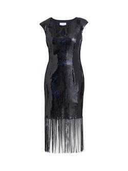 Gina Bacconi Breanna Sequin Fringe Cocktail Dress, Black, Black