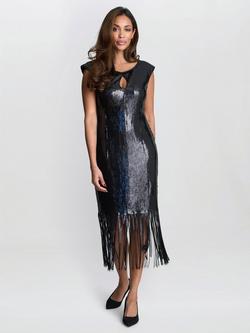 Gina Bacconi Breanna Sequin Fringe Cocktail Dress, Black - view 2, Black