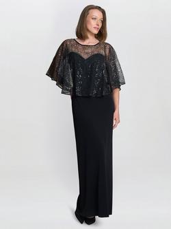 Gina Bacconi Anoushka Beaded Cape Maxi Dress, Black, Black