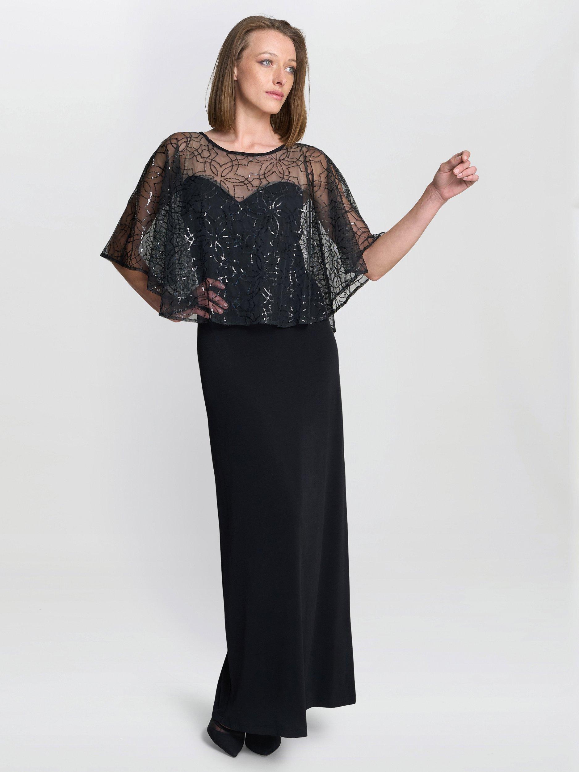 Gina Bacconi Anoushka Beaded Cape Maxi Dress, Black