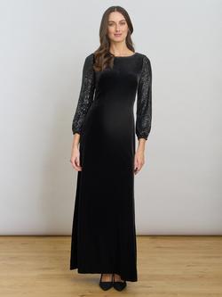 Gina Bacconi Pauline Sequin Balloon Sleeve Round Neck Maxi Dress, Black