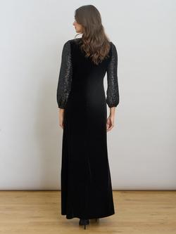 Gina Bacconi Pauline Sequin Balloon Sleeve Round Neck Maxi Dress - view 2, Black