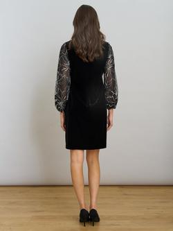 Gina Bacconi Sky Floral Long Puff Sleeve Round Neck Mini Sheath Dress - view 2, Black/Silver