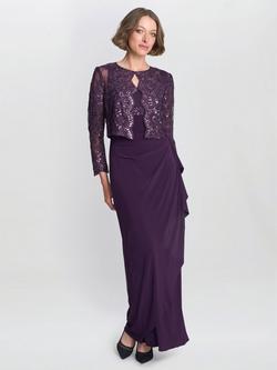 Gina Bacconi Floral Sleeveless Draped Maxi Dress, Eggplant