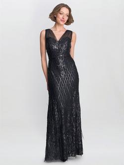 Gina Bacconi Tamsin Sequin Sleeveless V Neck Maxi Mermaid Dress, Black