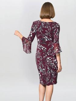 Gina Bacconi Kristin Floral Three Quarter Sleeve Pencil Midi Dress - view 2, Burgundy