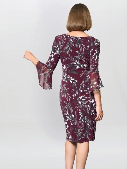 Gina Bacconi Kristin Floral Three Quarter Sleeve Pencil Midi Dress - view 2, Burgundy