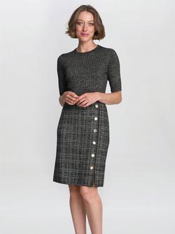 Gina Bacconi Antonella Check Short Sleeve Midi Dress, Black/Gold