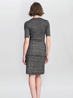 Gina Bacconi Antonella Check Short Sleeve Midi Dress - view 2, Black/Gold