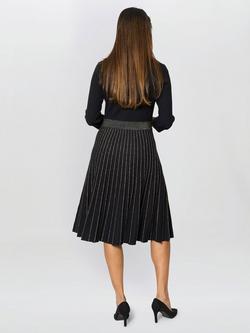 Gina Bacconi Stripe Three Quarter Sleeve Collarless Pleated Midi Dress - view 2, Black
