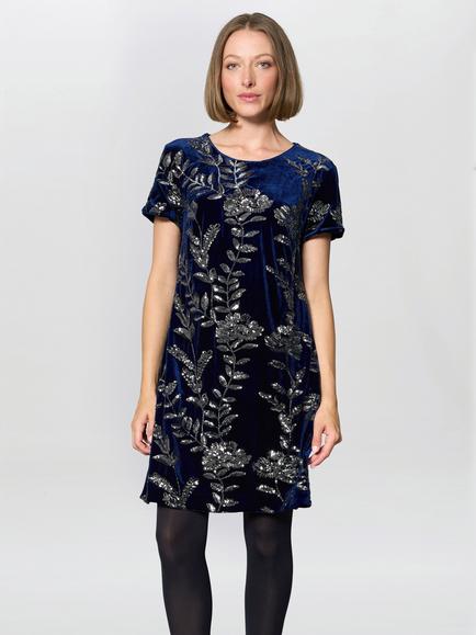 Gina Bacconi Cleopatra Floral Short Sleeve Midi Shift Dress, Navy